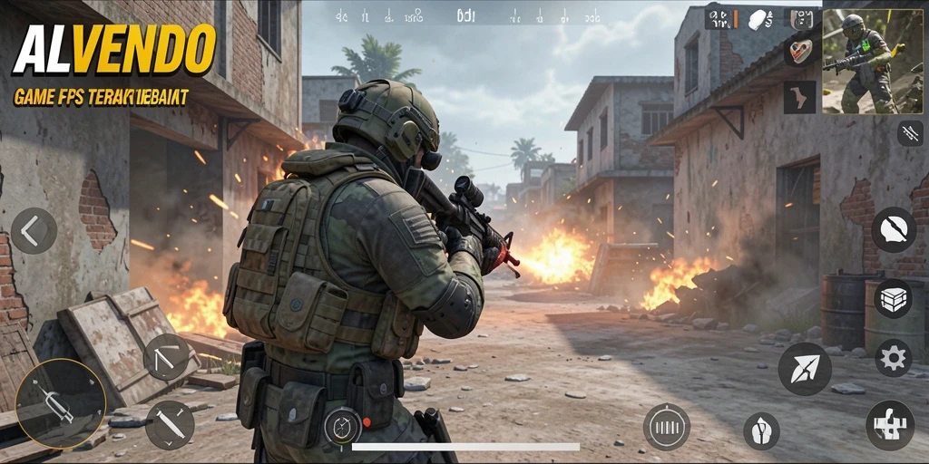 Screenshot gameplay ALVENDO menampilkan aksi tembak-menembak yang mendebarkan.