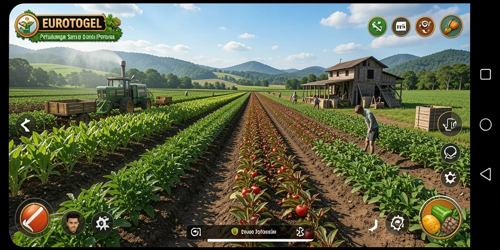Tampilan gameplay EUROTOGEL yang menampilkan kebun yang hijau dan subur.