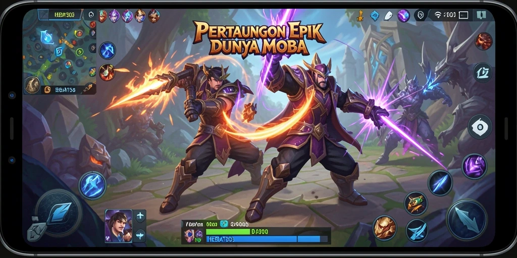 Screenshot gameplay HEBAT303 menampilkan pertarungan seru antar pahlawan MOBA.