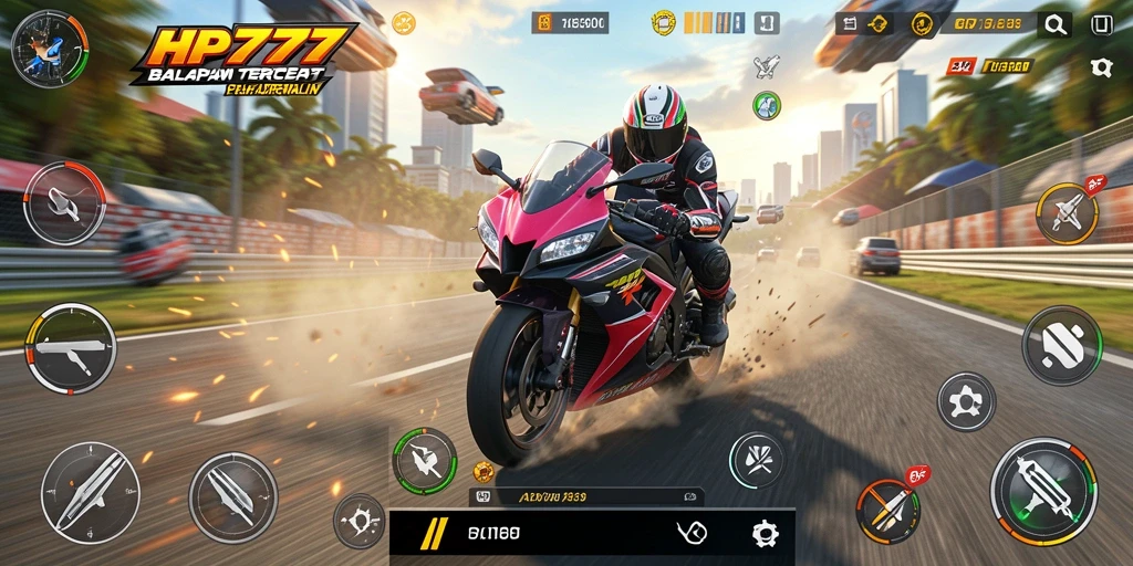 Gameplay mendebarkan di HP777 dengan balapan motor yang intens.