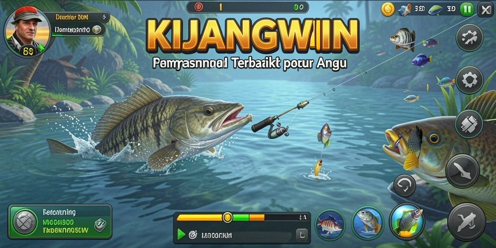 Screenshot gameplay <strong>KIJANGWIN</strong> dengan aksi memancing yang mendebarkan.