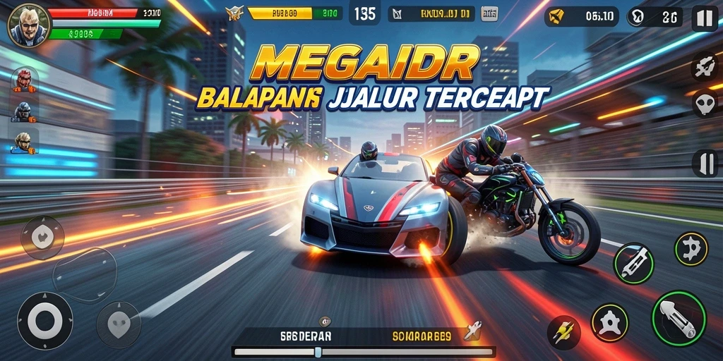 Gameplay seru MEGAIDR saat balapan di jalur yang menantang.