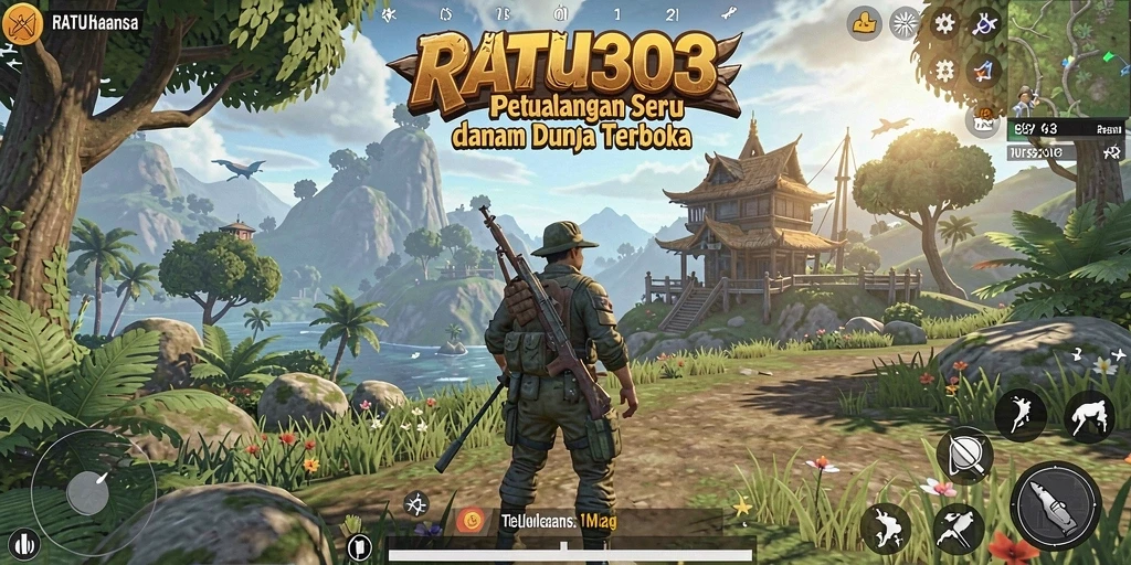 Tangkapan layar utama RATU303 menampilkan aksi seru di dunia terbuka.
