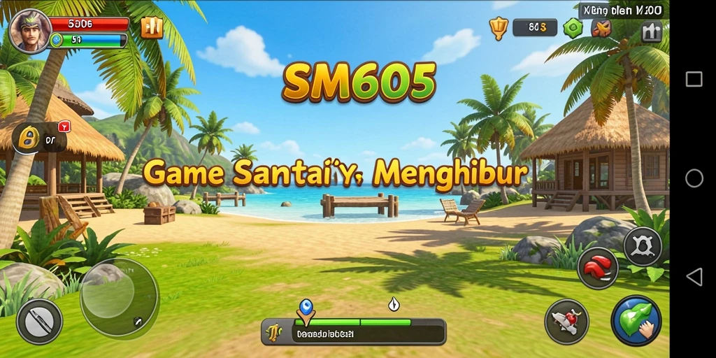 Tangkapan layar gameplay SM605 dengan warna-warna cerah dan antarmuka yang intuitif.