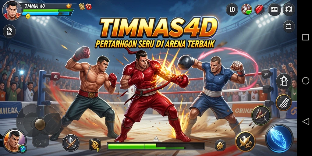 Tampilan gameplay seru dengan pertarungan karakter di arena TIMNAS4D.