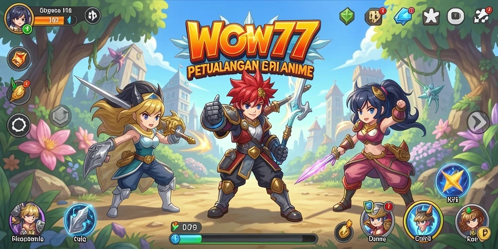 Screenshot gameplay WOW77 menampilkan karakter Anime yang beraksi.